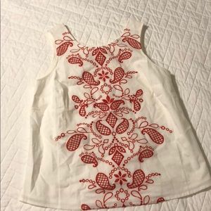 NWT White tank with red embroidery